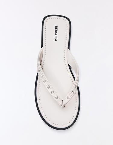Studded flat slider sandals — WHITE 4