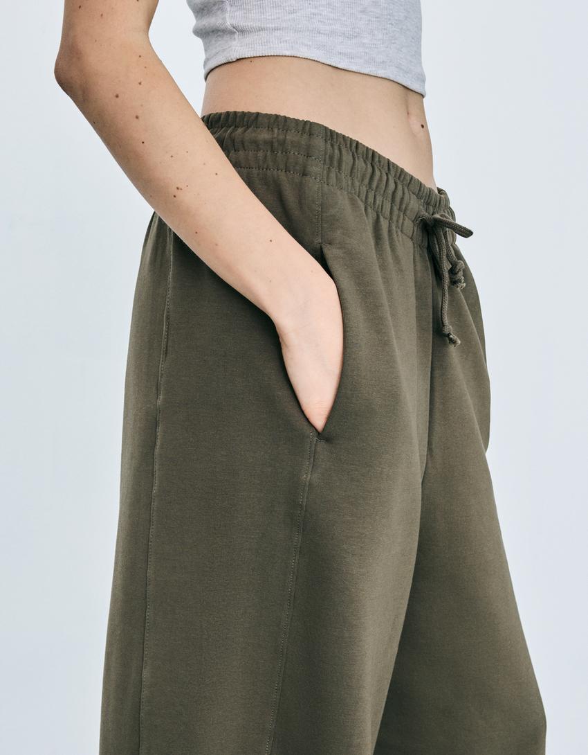 Kalhoty barrel z teplákoviny-Khaki