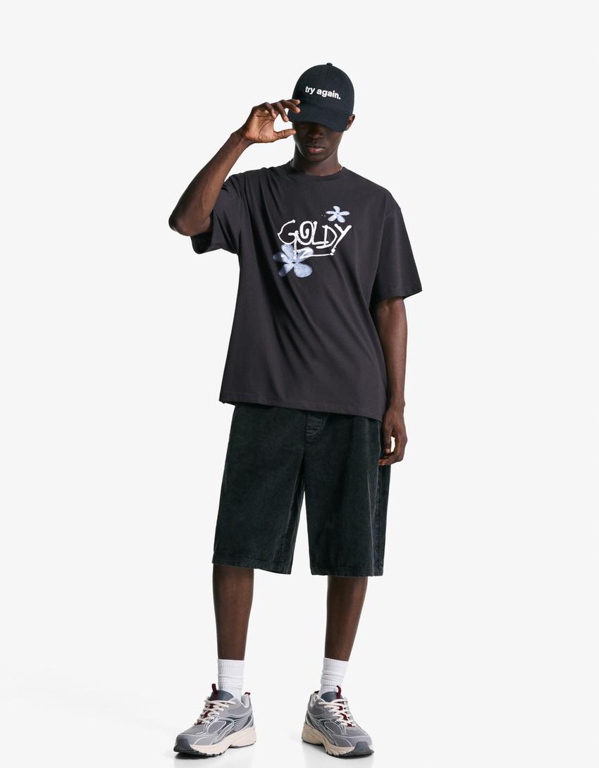 Short sleeve T-shirt with print-Dark grey-3