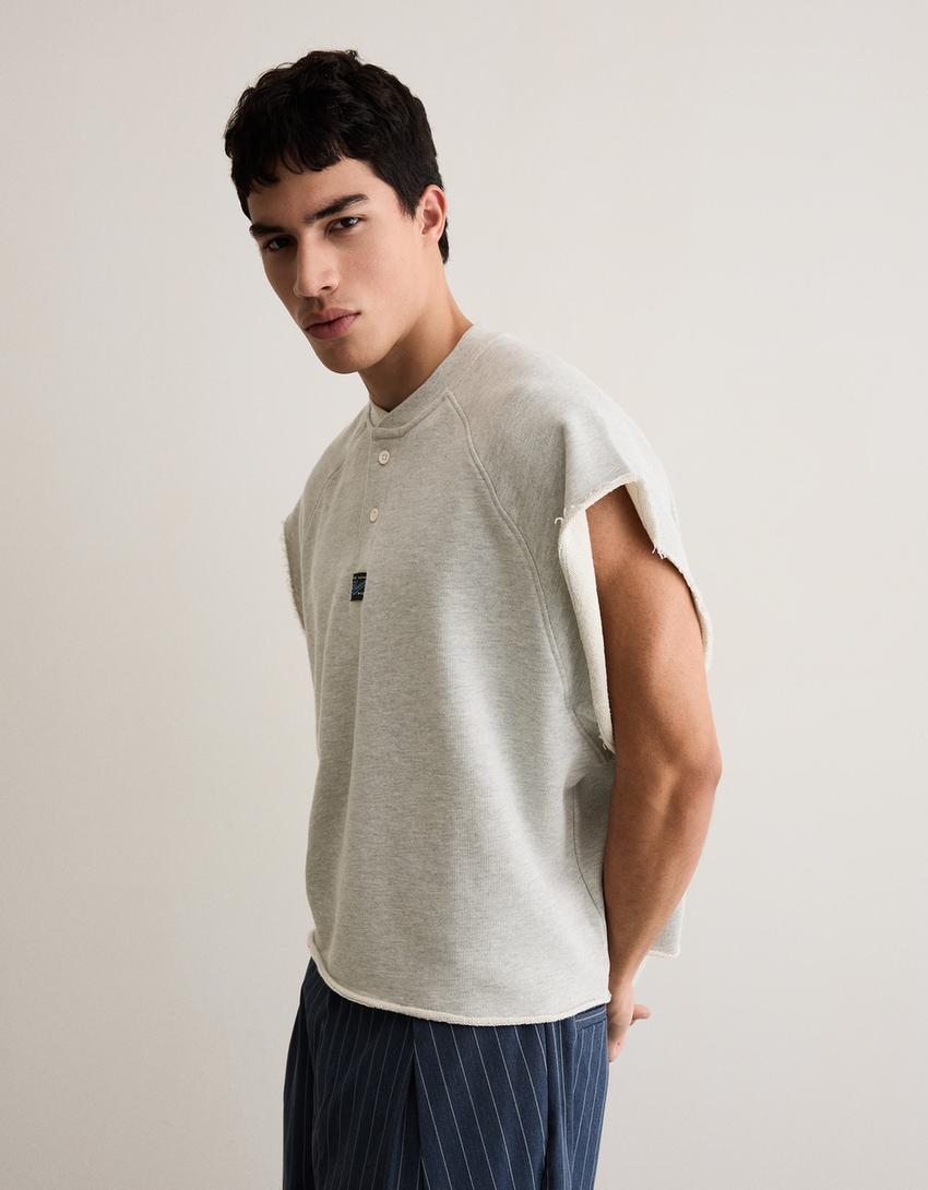 Şardonlu worker fit tişört-Gri