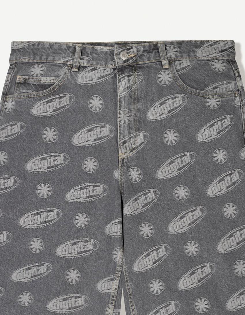 Jacquard denim Bermuda shorts-Grey-2