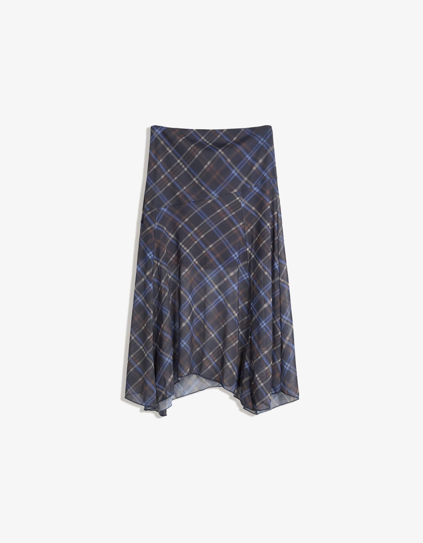 Bershka Falda Midi Asimétrica Cuadros Mujer L Marino