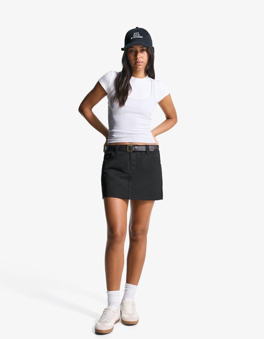Mini-jupe ceinture-Noir-0