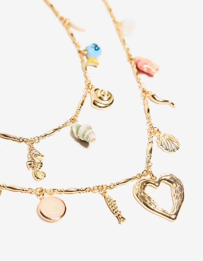 Necklace with multiple pendants-Gold-2