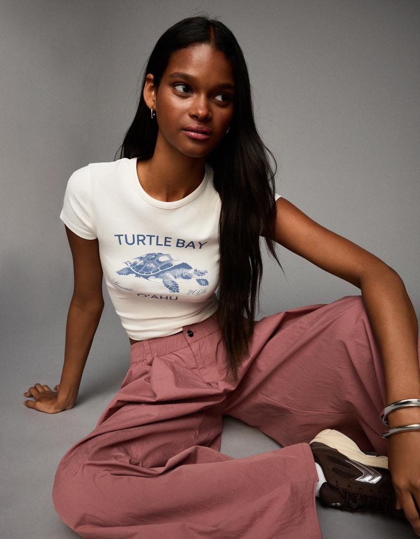 T-shirt manches courtes imprimé-Blanc cassé