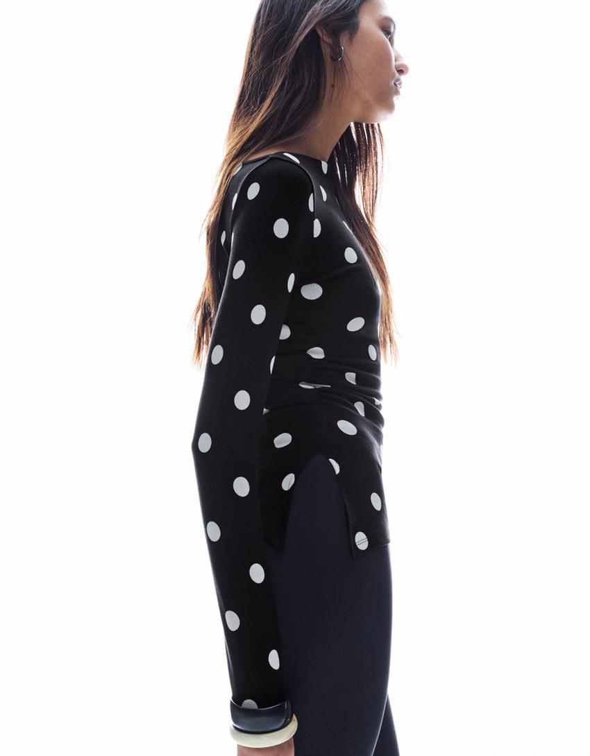 Long sleeve asymmetric T-shirt-White / Black