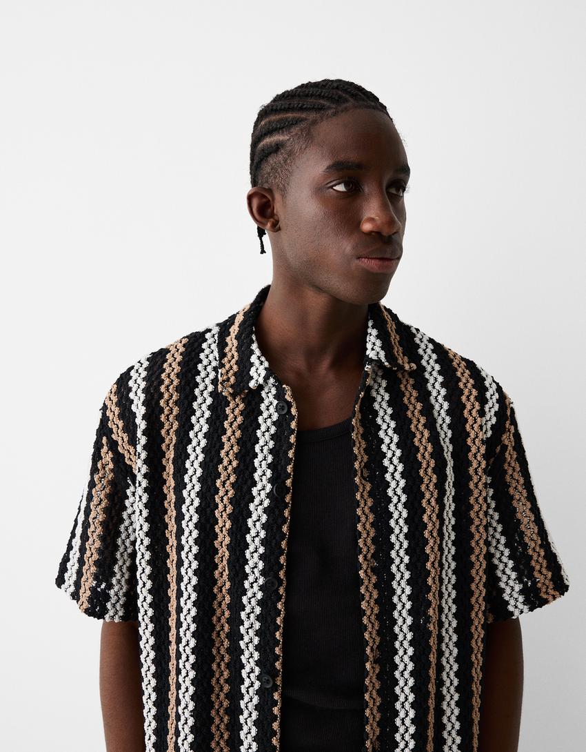 Chemise texture rayures-Noir-2
