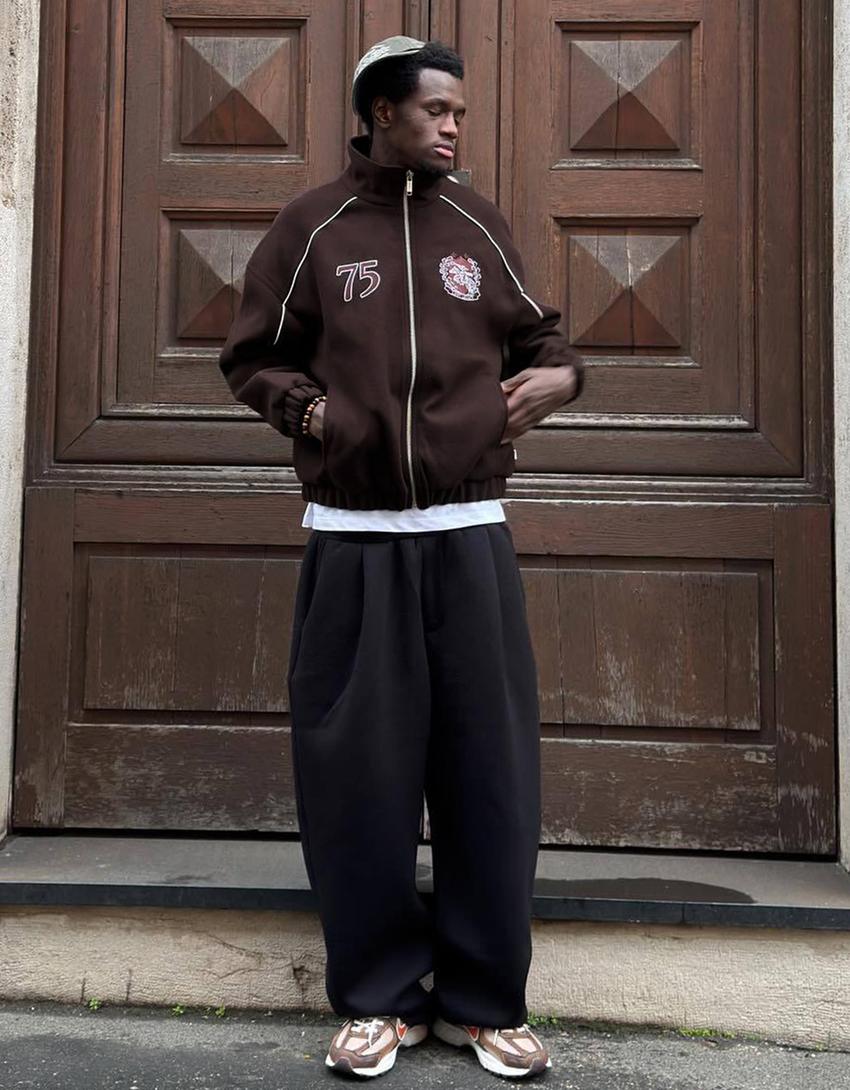 Blouson en tissu avec écusson-Marron