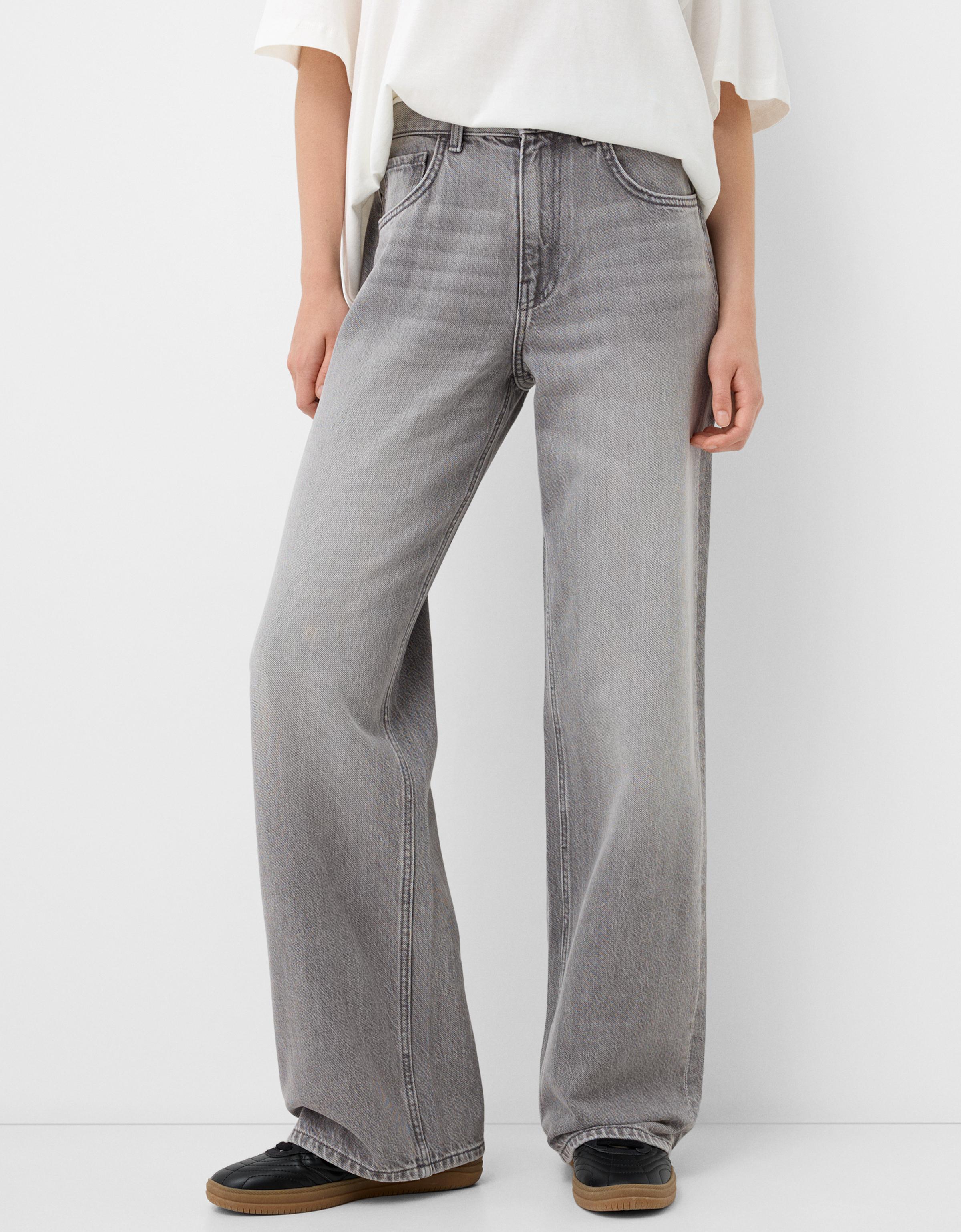 Bershka Wide Leg 90'S Jeans Damen 10-12 Dunkelgrau