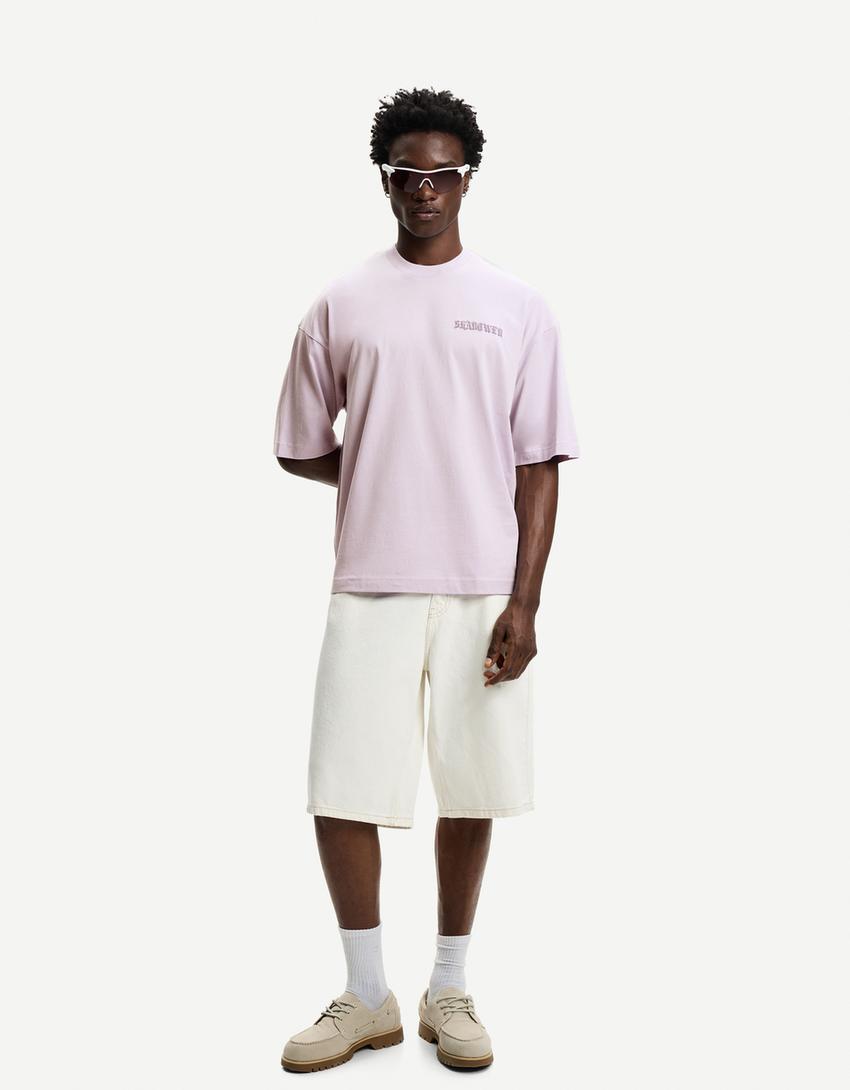 Oversize-T-Shirt mit kurzen Ärmeln und Print-Violett