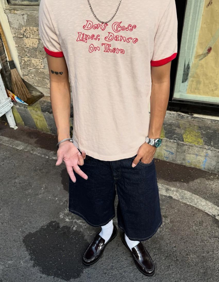 Short sleeve contrast T-shirt-Red