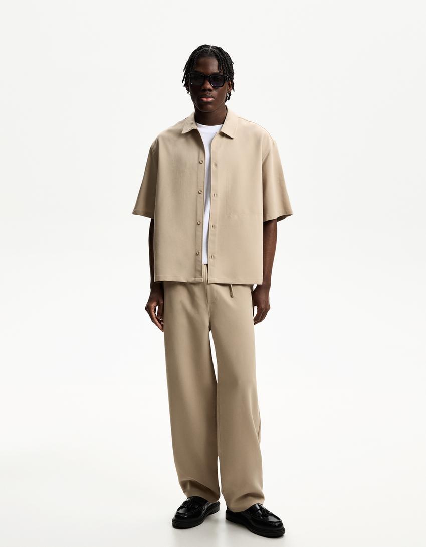 Camicia a maniche corte boxy tailored fit-Camel-3