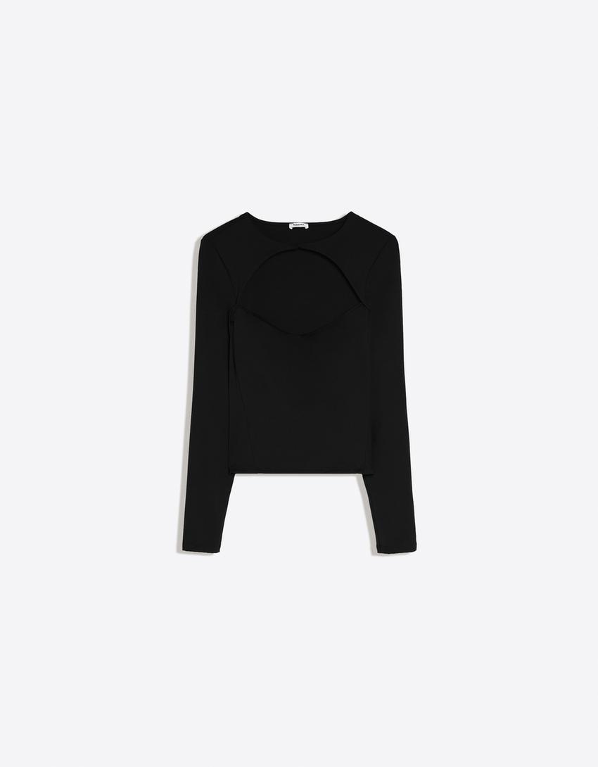 Polyamide cut out T-shirt-Black