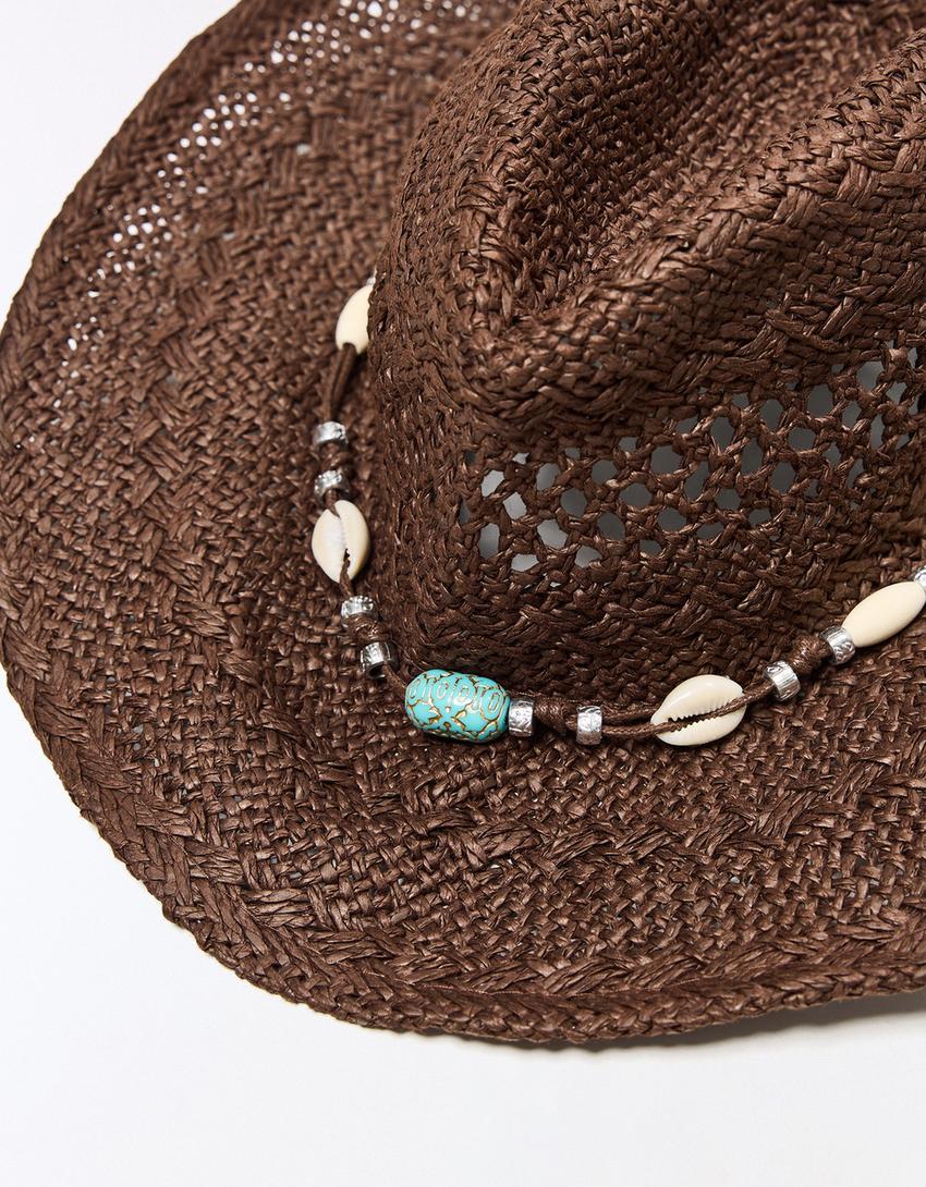 Cowboy hat with shell detail-Brown