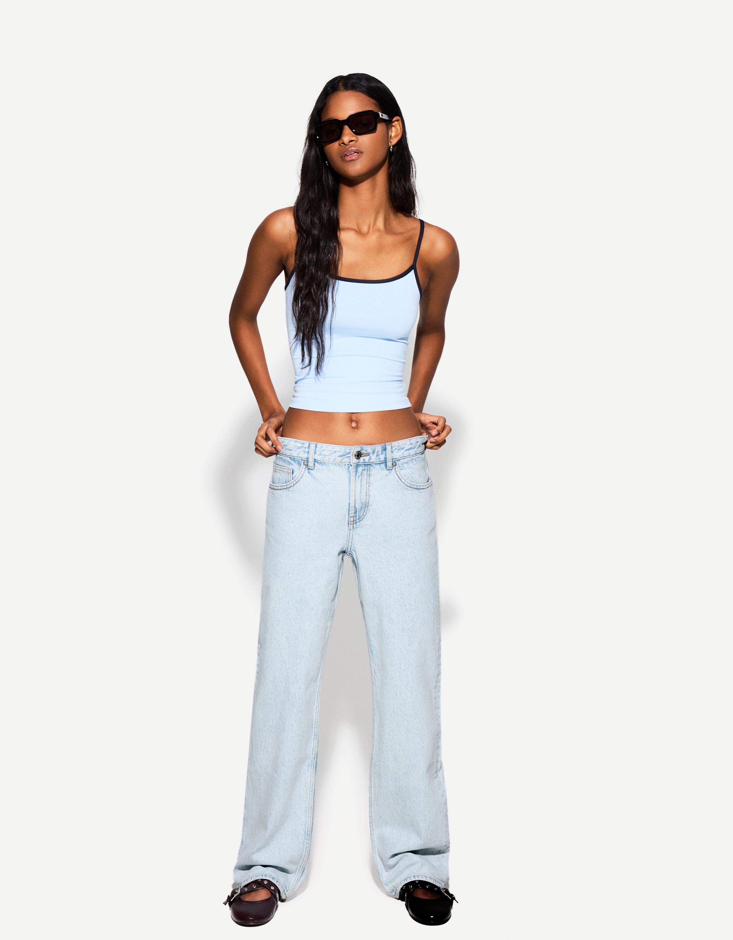 Bershka Straight Fit Jeans Damen 34 Hellblau