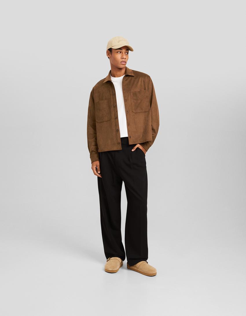 Chemise manches longues cropped suédine-Marron-3