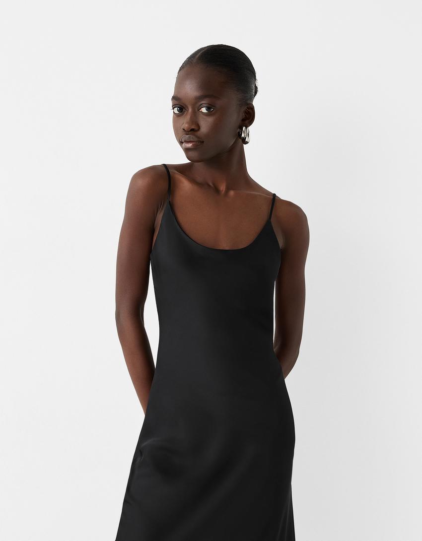 Satin midi dress-Black