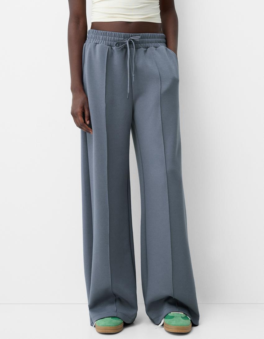 Pantalón wide leg soft touch-Gris oscuro-1