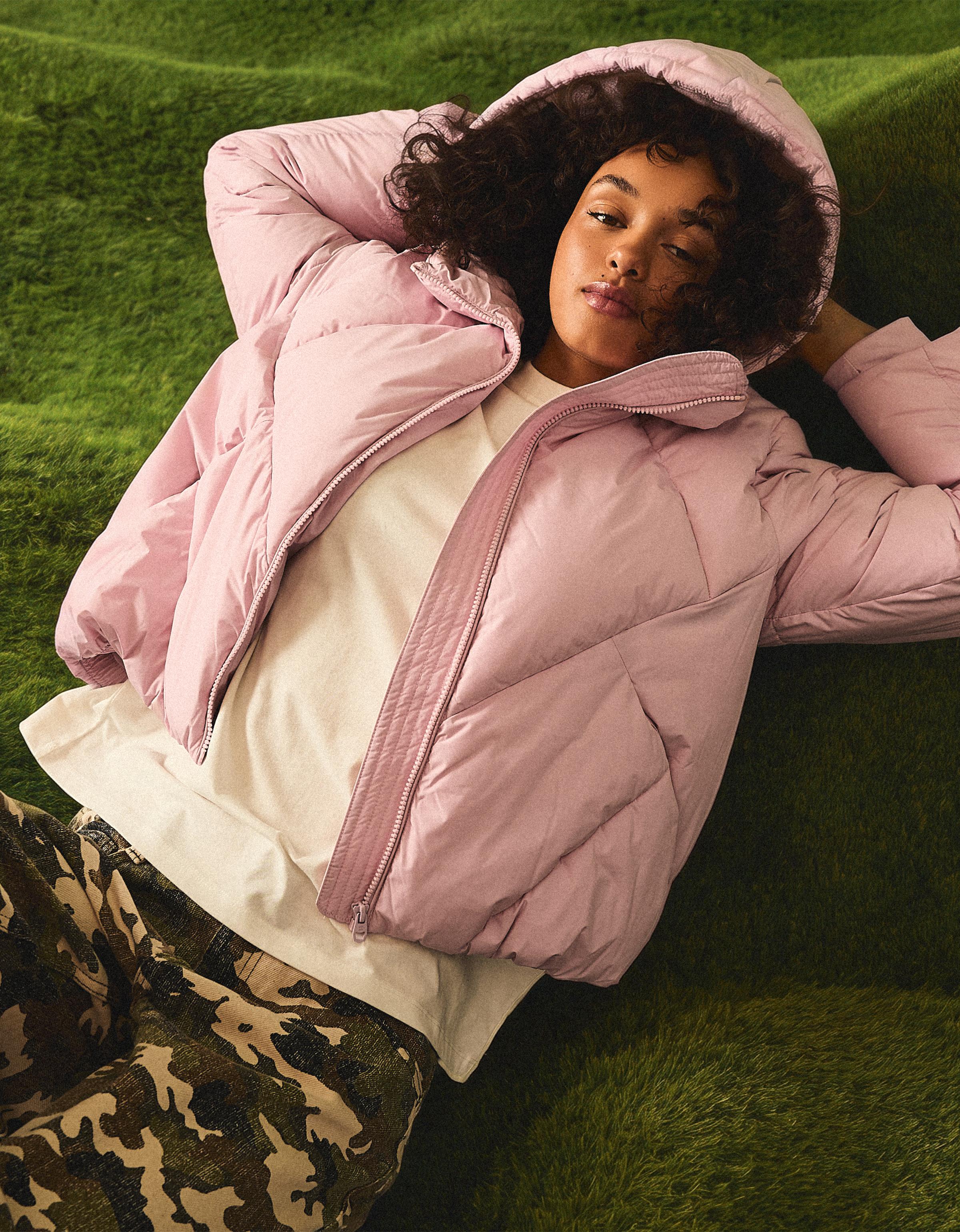 Hooded puffer jacket — Pink