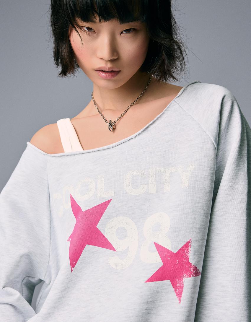 Sudadera asimétrica print-Gris