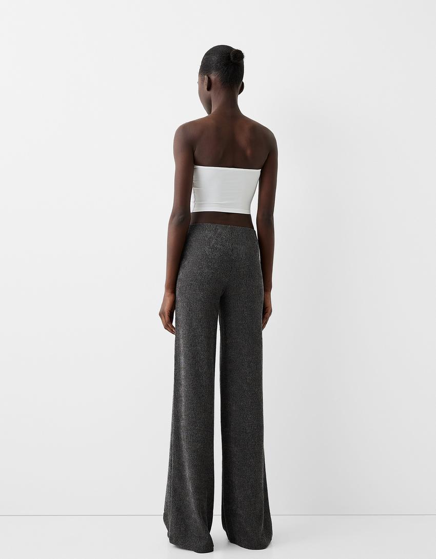 Wide leg embossed pants-Grey-2