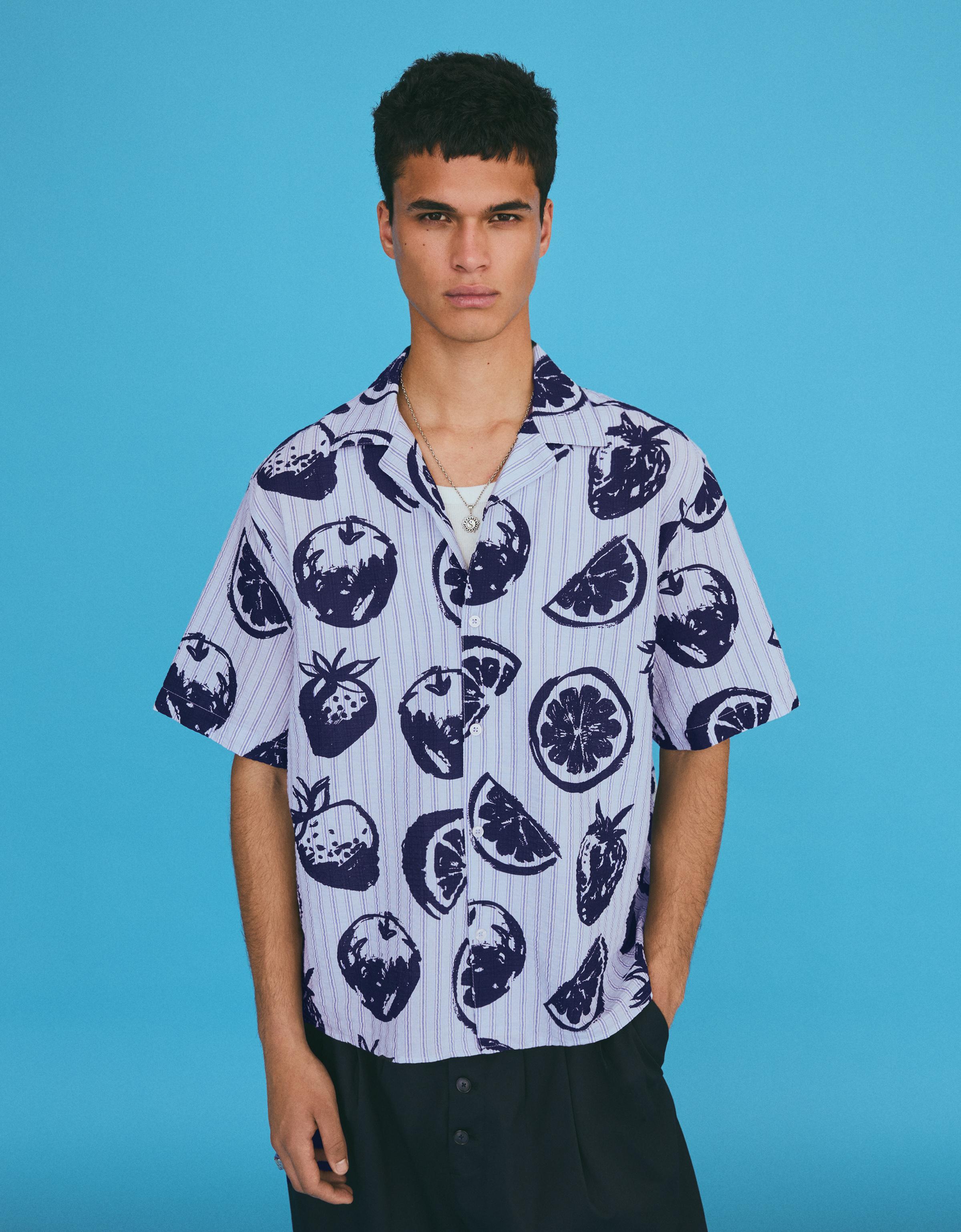 Chemise Manches Courtes Imprimée S Bleu Clair