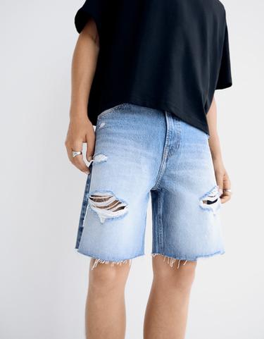 Ripped denim Bermuda shorts — Light blue 3