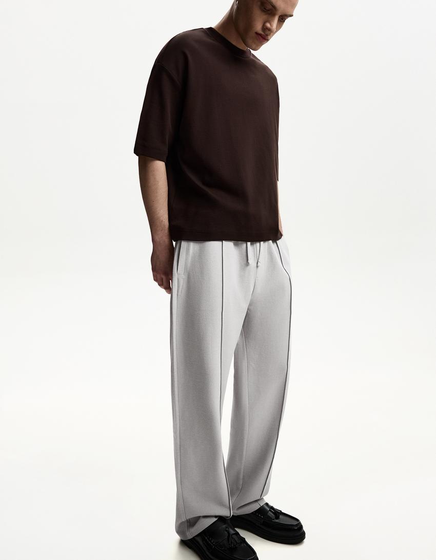 Textured wide-leg trousers-Grey
