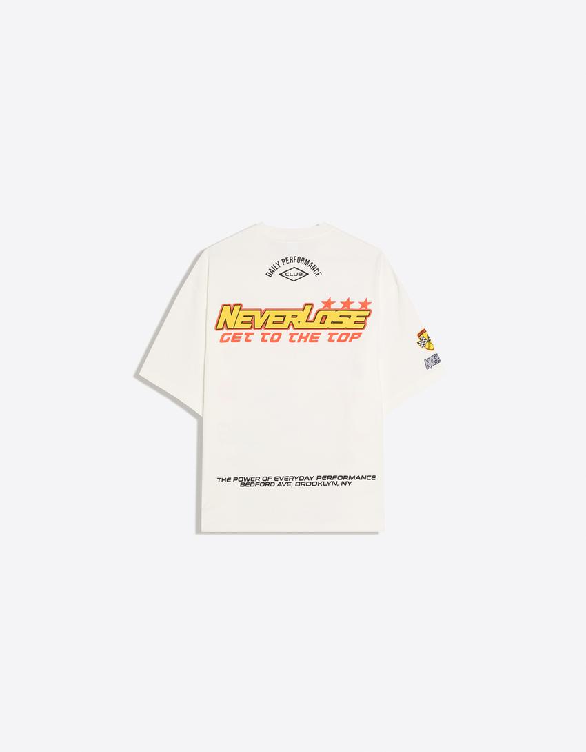 T-shirt manches courtes imprimé-Blanc cassé