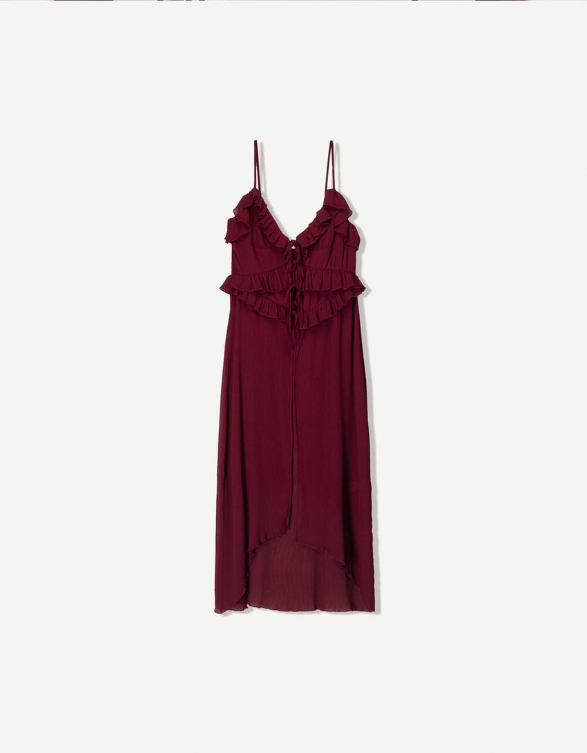 Extra-long textured top with buttons-Maroon-3