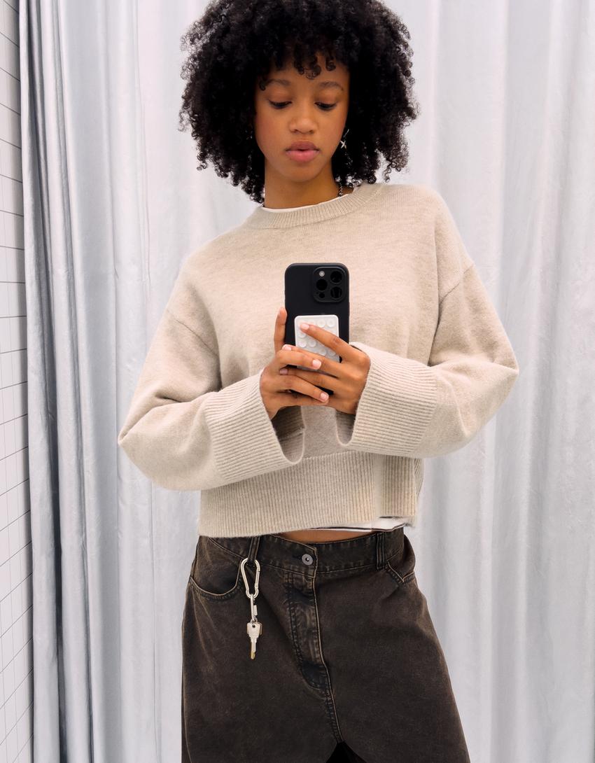 Sweter oversize dół rib-Piaskowy