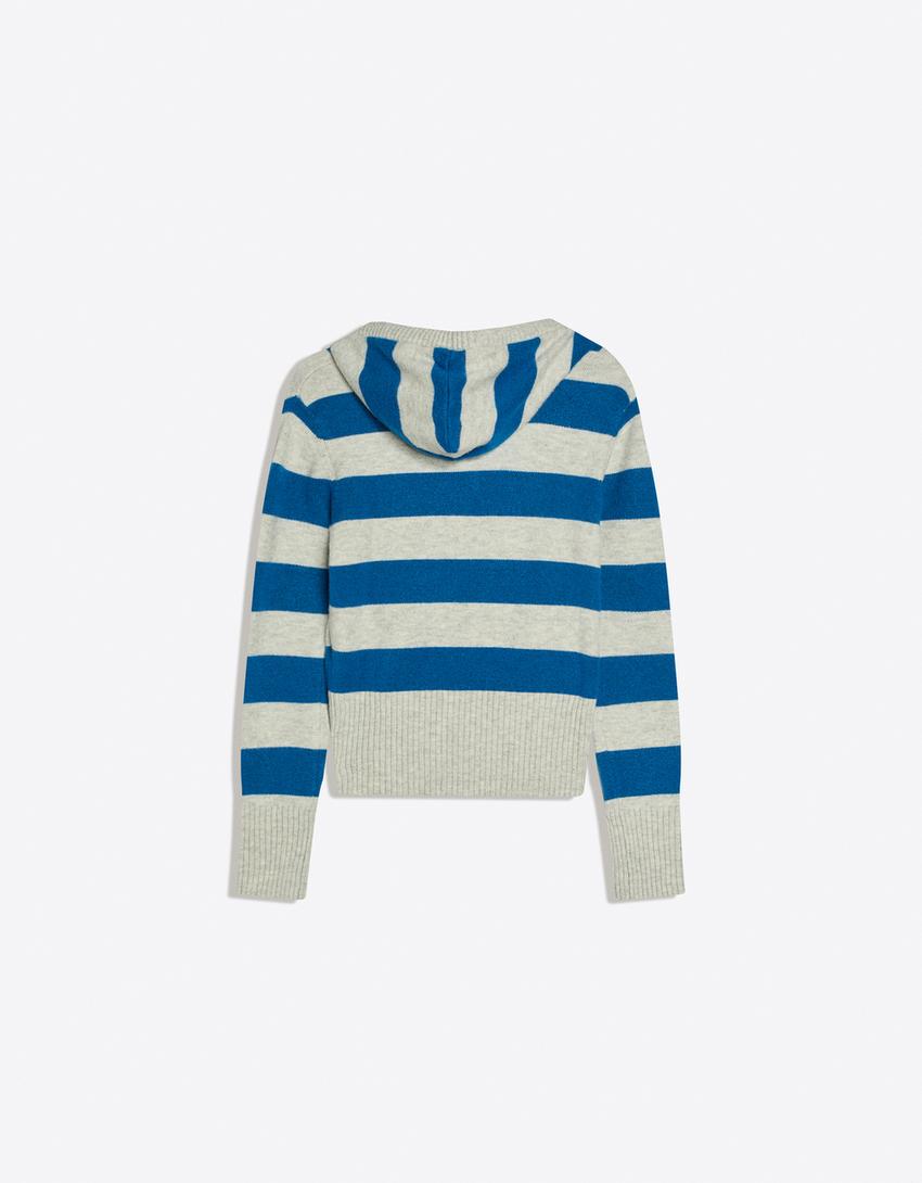 Baskılı kapüşonlu sweatshirt-Mavi