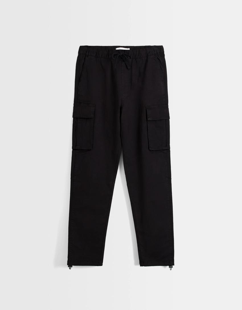 Calças cargo com algodão-Preto-4