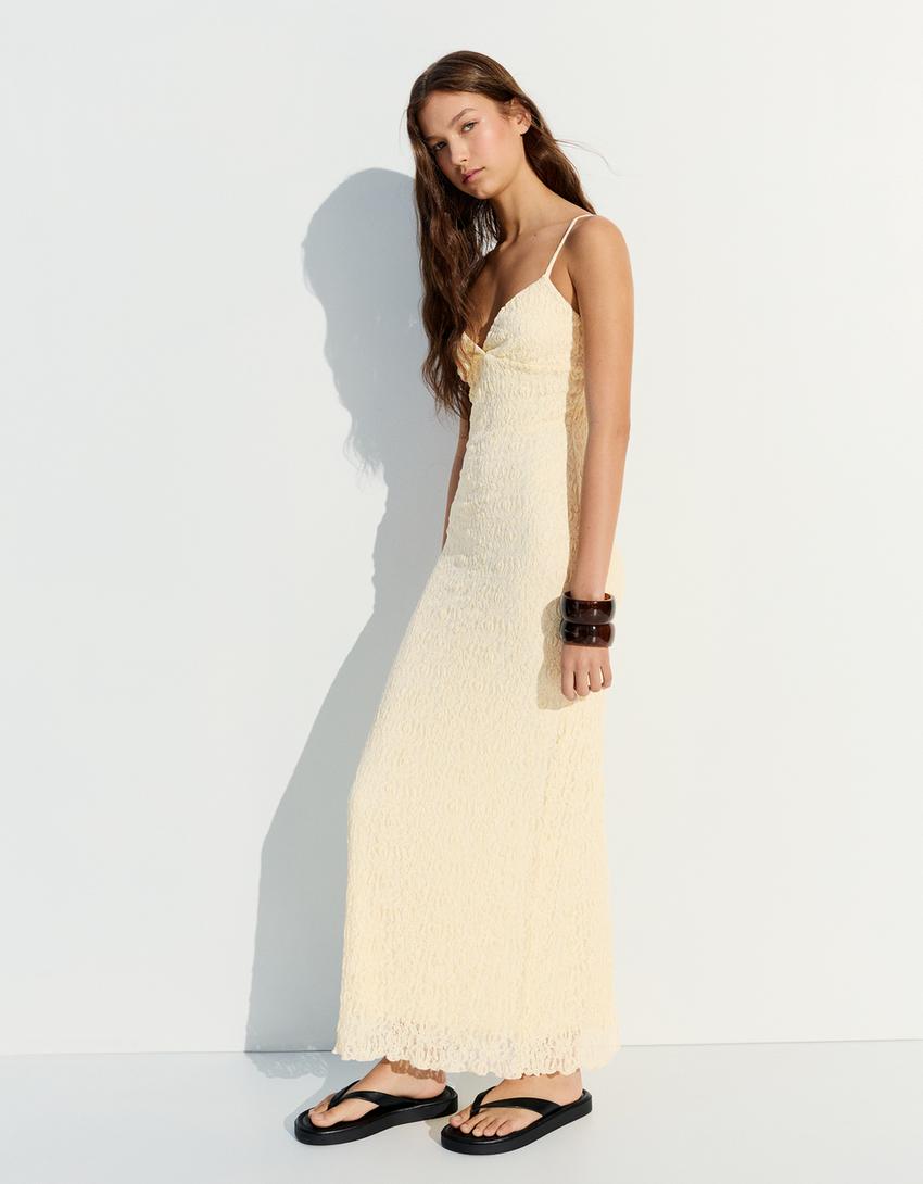 Vestido midi tirantes encaje-Amarillo