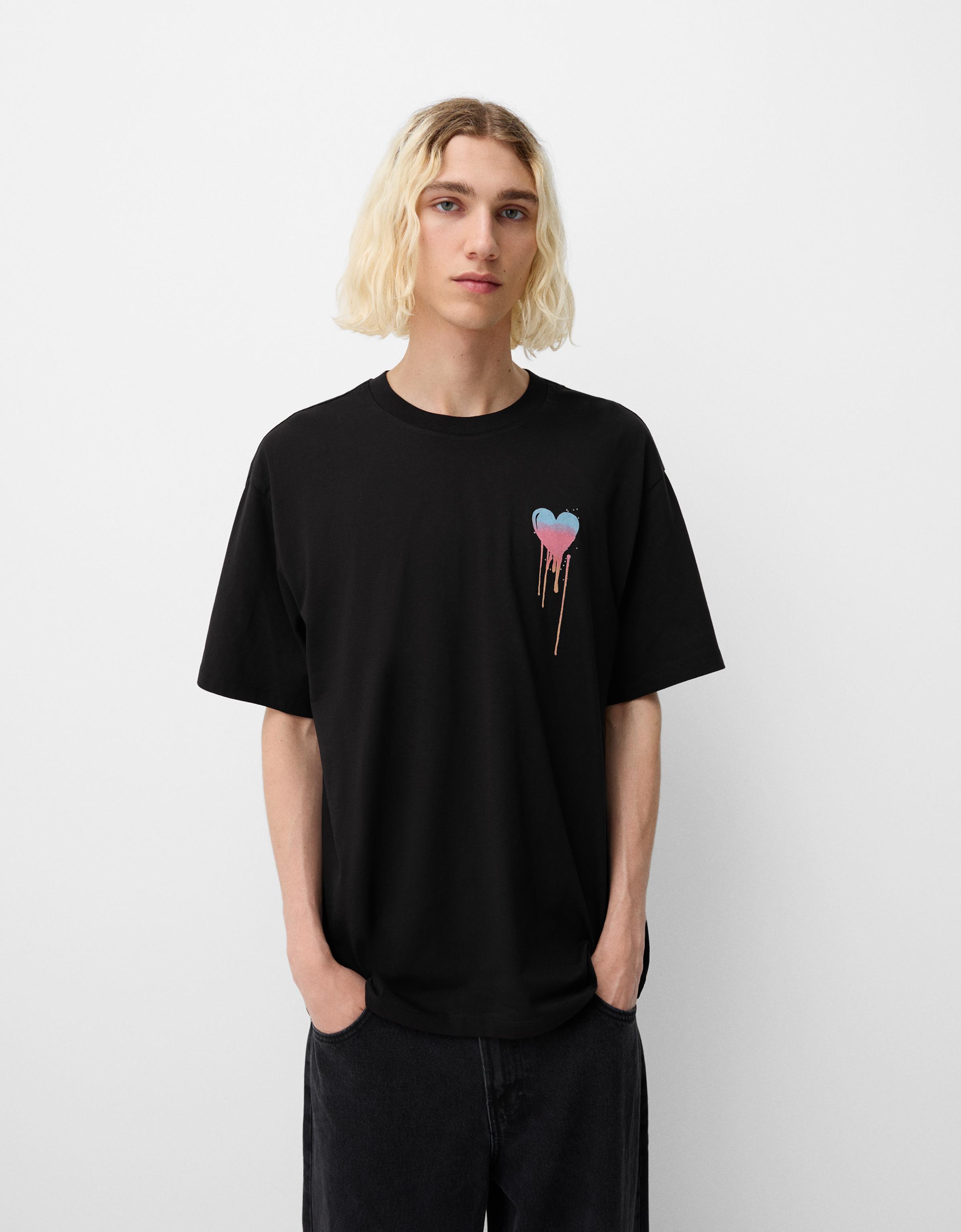 Bershka T-Shirt Mit Print Herren Xl Schwarz