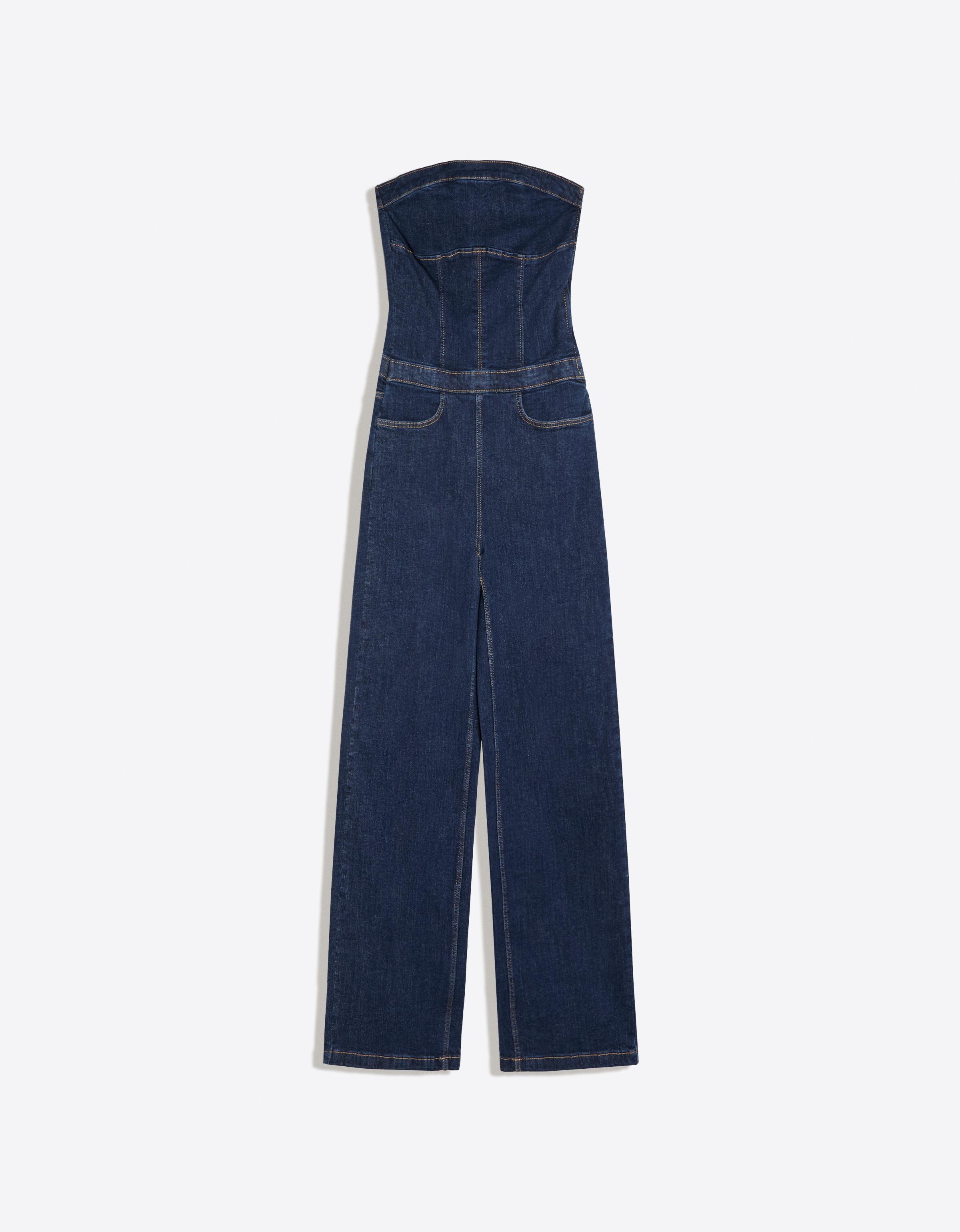 Long denim bandeau jumpsuit — Blue