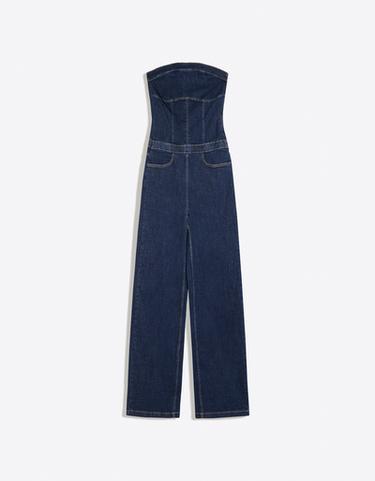 Long denim bandeau jumpsuit — Blue 5