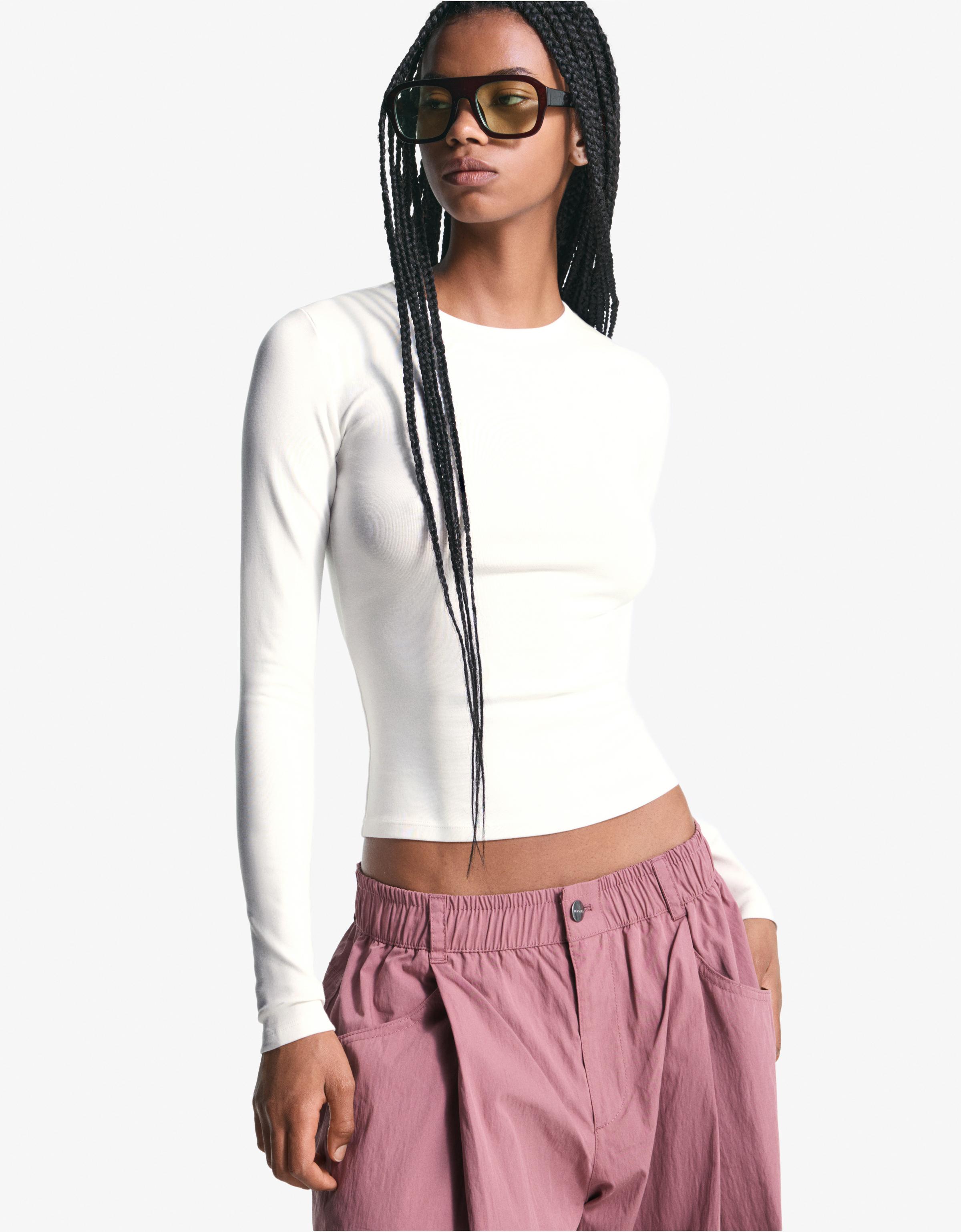 Bershka Langarmshirt Damen Xxs Grbrochenes Weiss