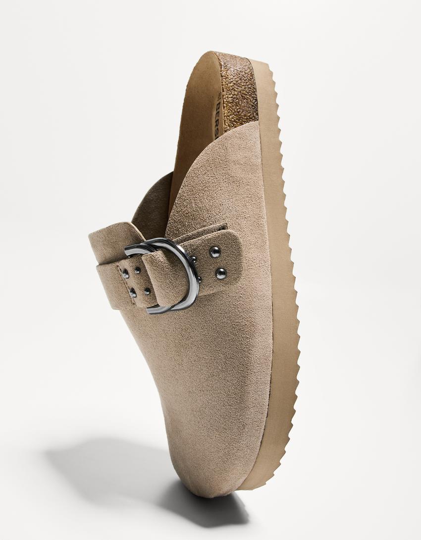 Buckled clogs with stud details-TAUPE