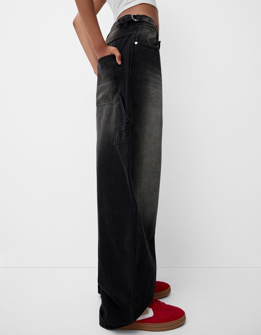 Adjustable balloon fit carpenter jeans-Brown