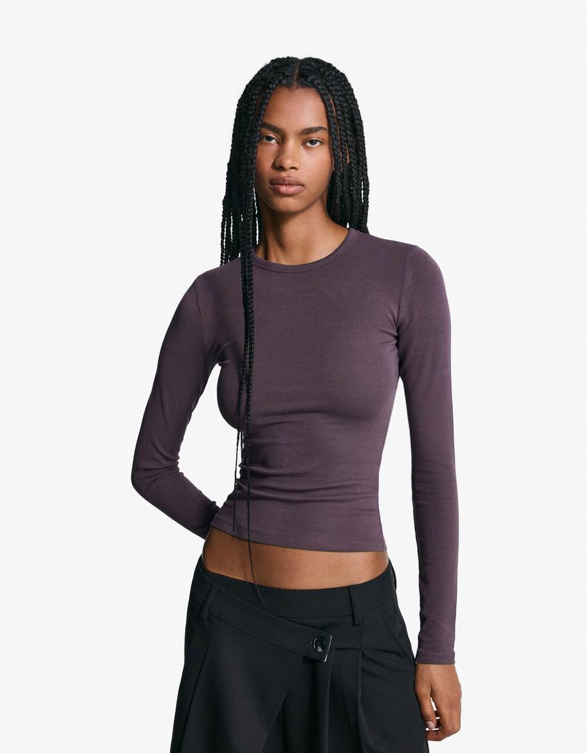 T-shirt de manga comprida-Roxo-0