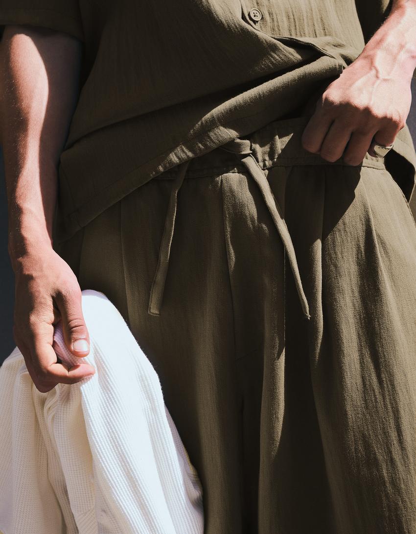 Pantalon baggy rustique-Kaki