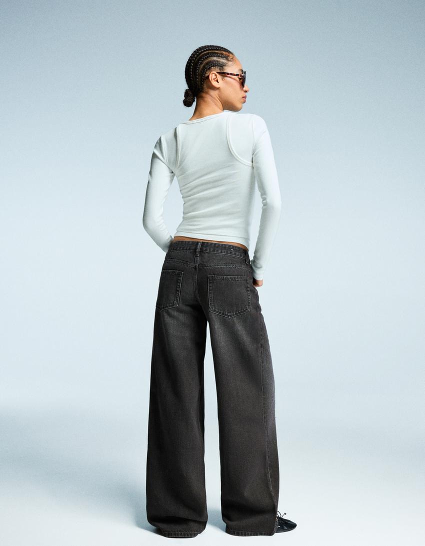 Wide-leg low-waist jeans-Black-2