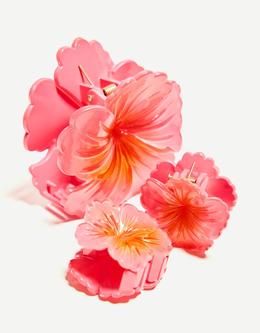 3-pack of flower hair clips-Orange-1