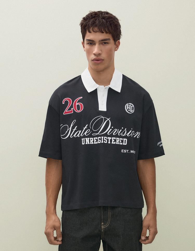 Short sleeve print polo shirt — Black