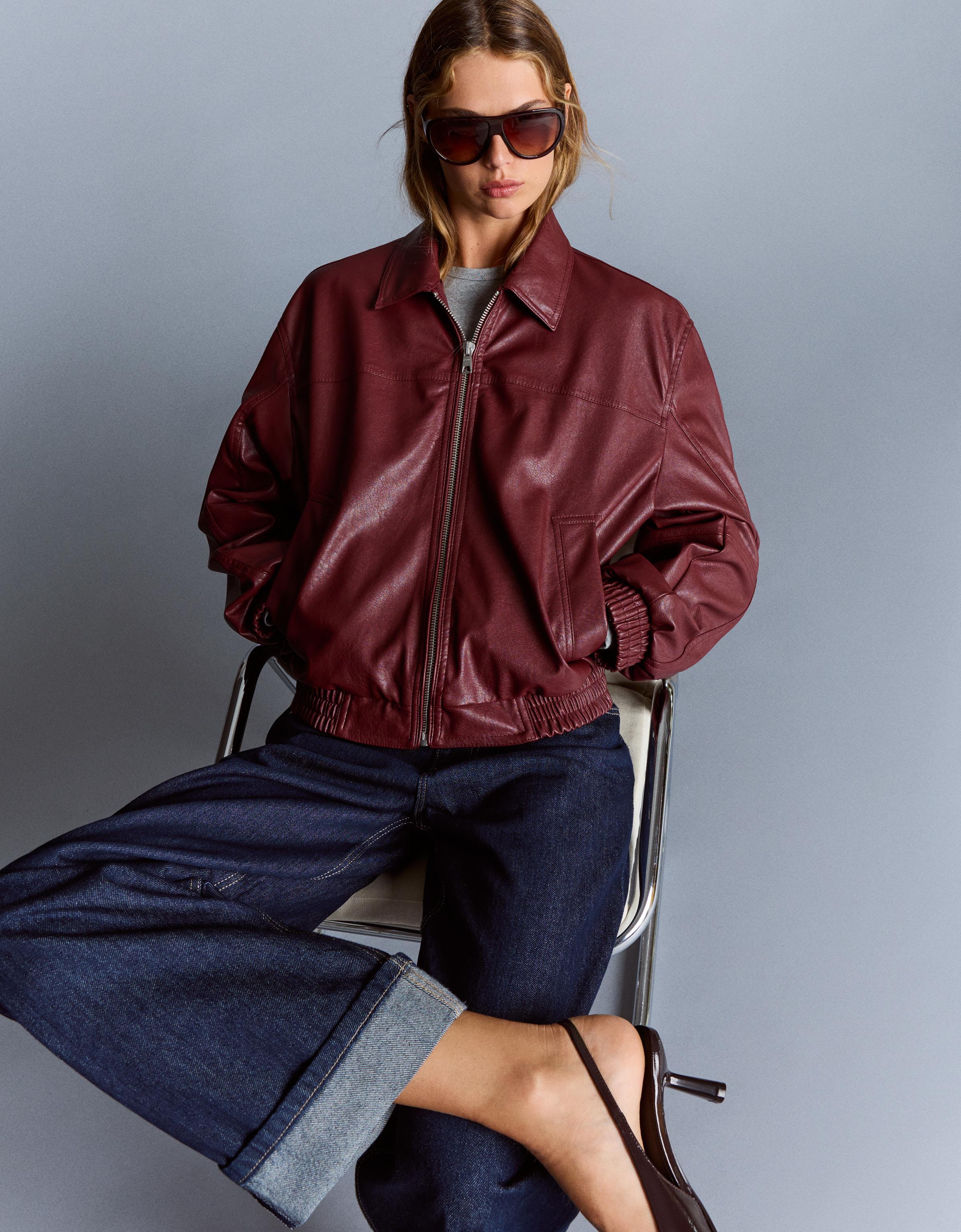 Bershka Kunstlederjacke Damen S Bordeaux
