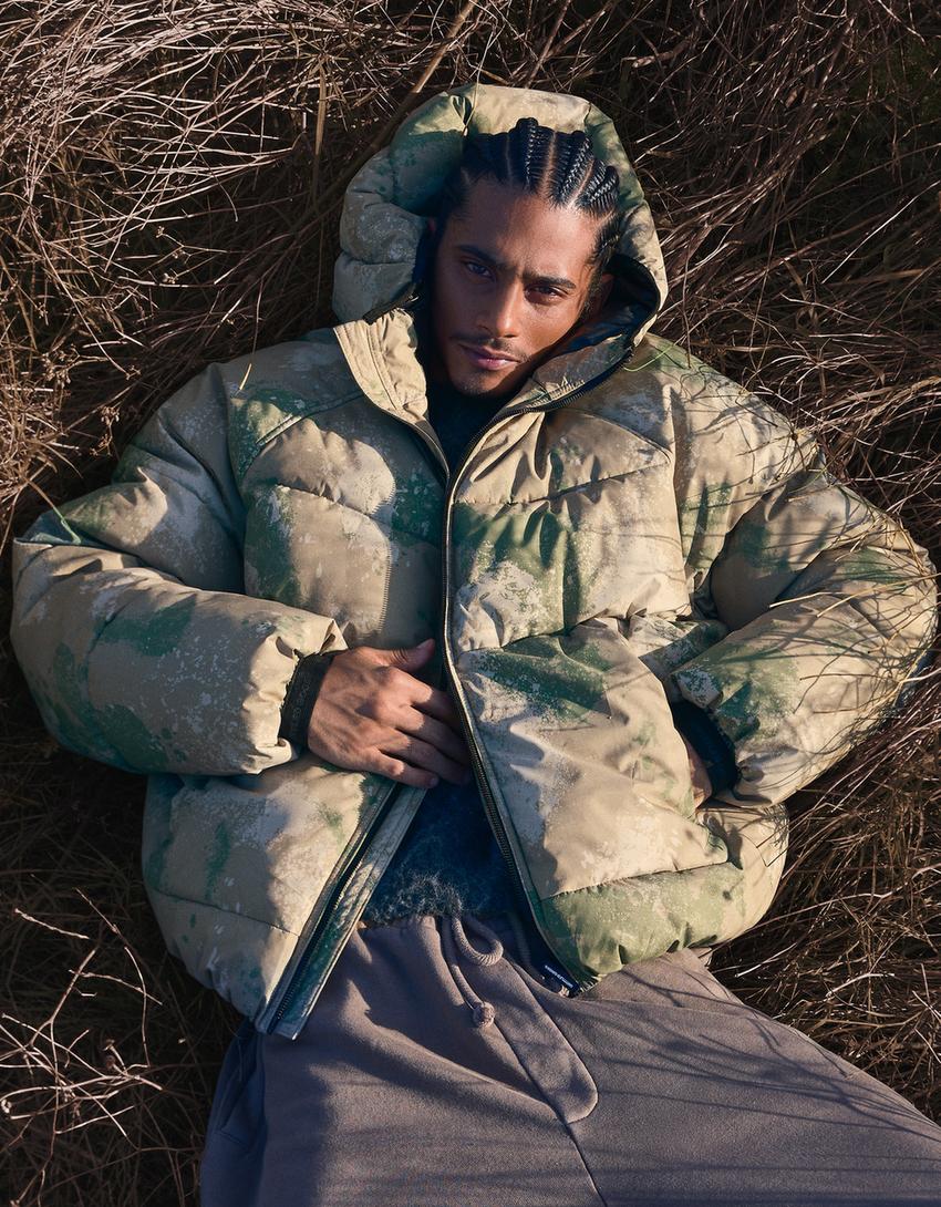 Blouson bouffant à capuche-Kaki