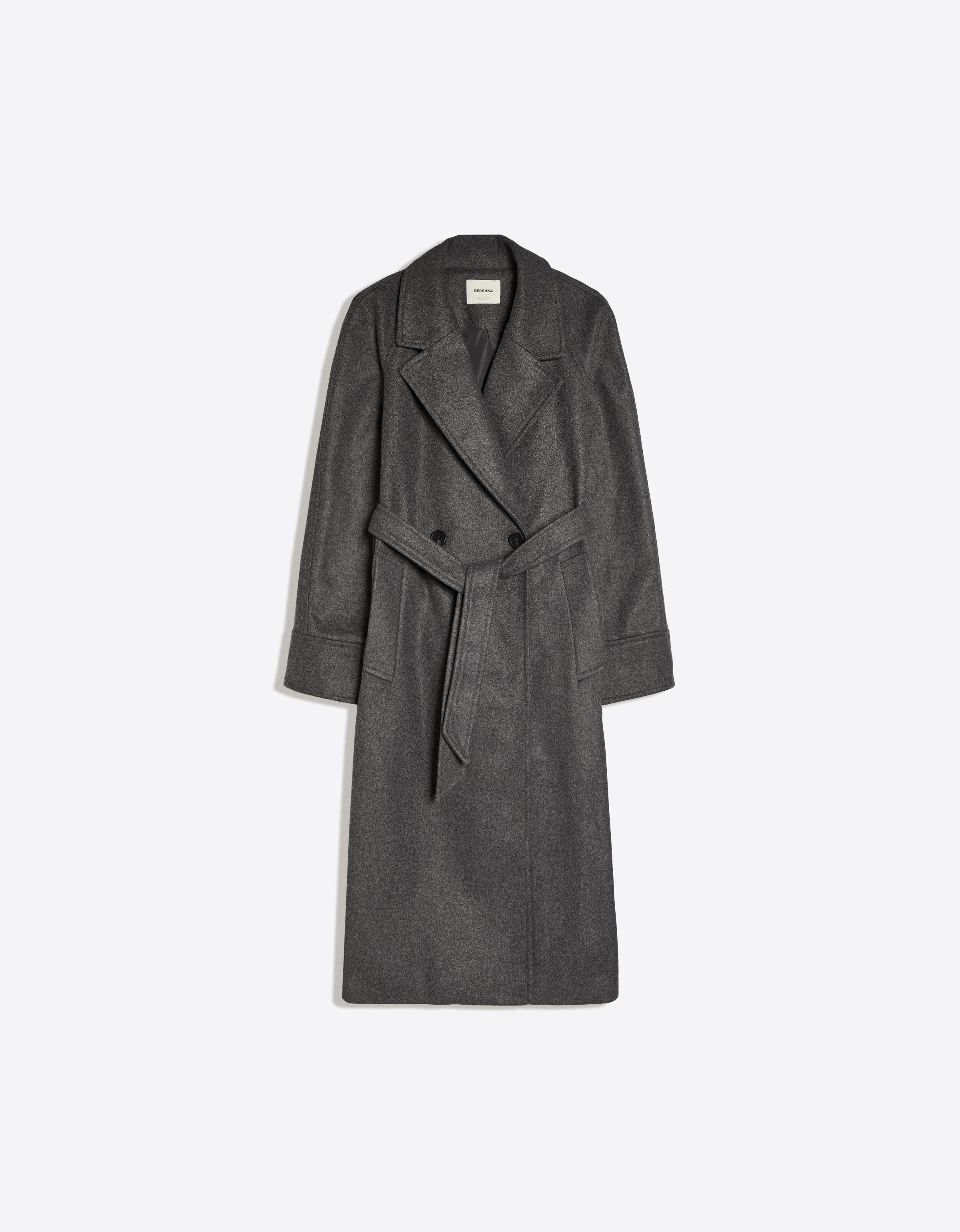 Long soft belted coat — Dark grey