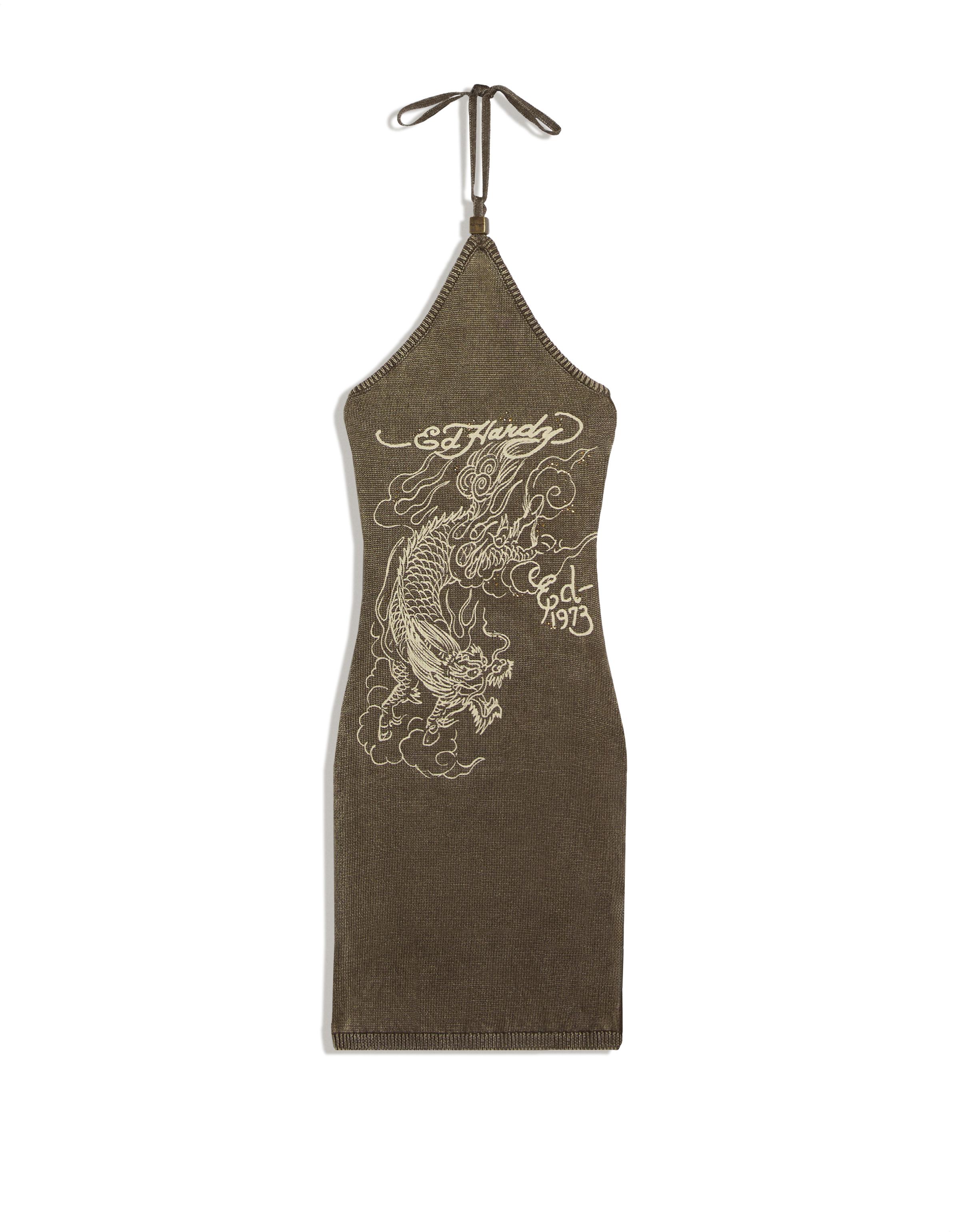 ED HARDY X BERSHKA halter mini dress — Grey