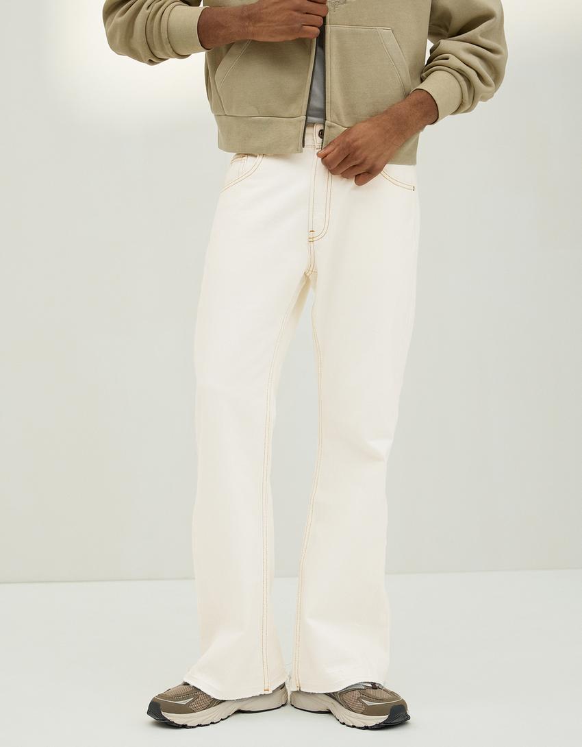 Jeans flare straight fit-Avorio